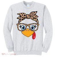 Cute Thanksgiving Leopard Print Bandana Glasses Turkey Girl Sweatshirt thumb 0