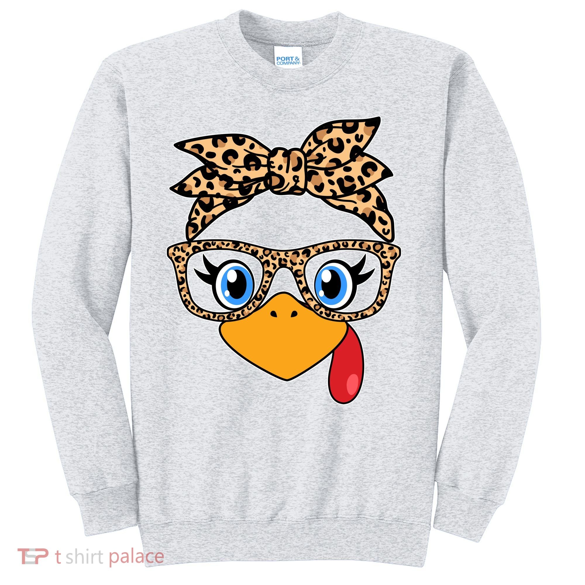 Cute Thanksgiving Leopard Print Bandana Glasses Turkey Girl Sweatshirt
