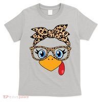 Cute Thanksgiving Leopard Print Bandana Glasses Turkey Girl T-Shirt thumb 0