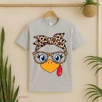 Cute Thanksgiving Leopard Print Bandana Glasses Turkey Girl T-Shirt thumb 2
