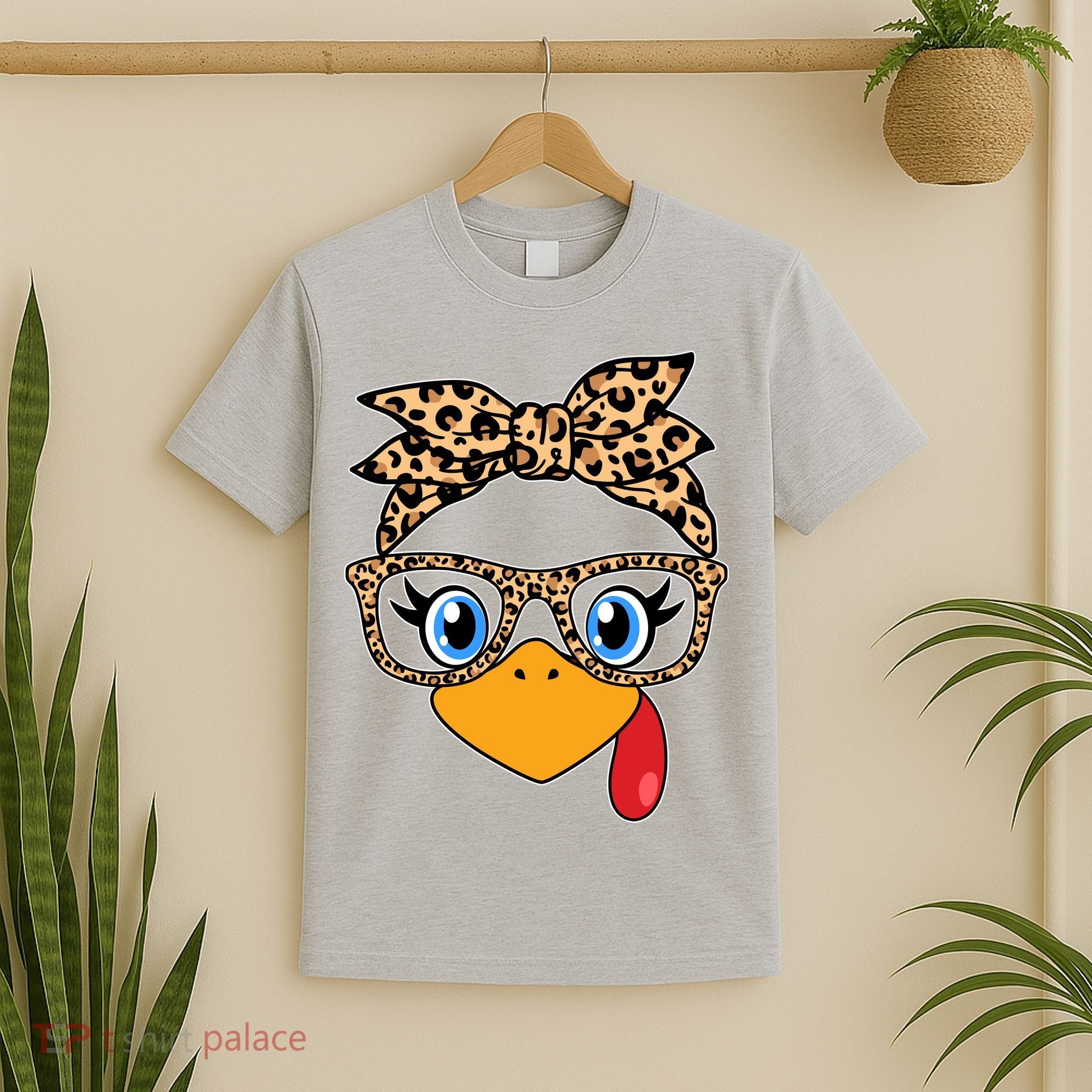 Cute Thanksgiving Leopard Print Bandana Glasses Turkey Girl T-Shirt