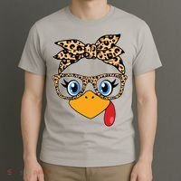 Cute Thanksgiving Leopard Print Bandana Glasses Turkey Girl T-Shirt thumb 3