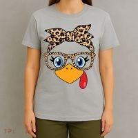 Cute Thanksgiving Leopard Print Bandana Glasses Turkey Girl T-Shirt thumb 4