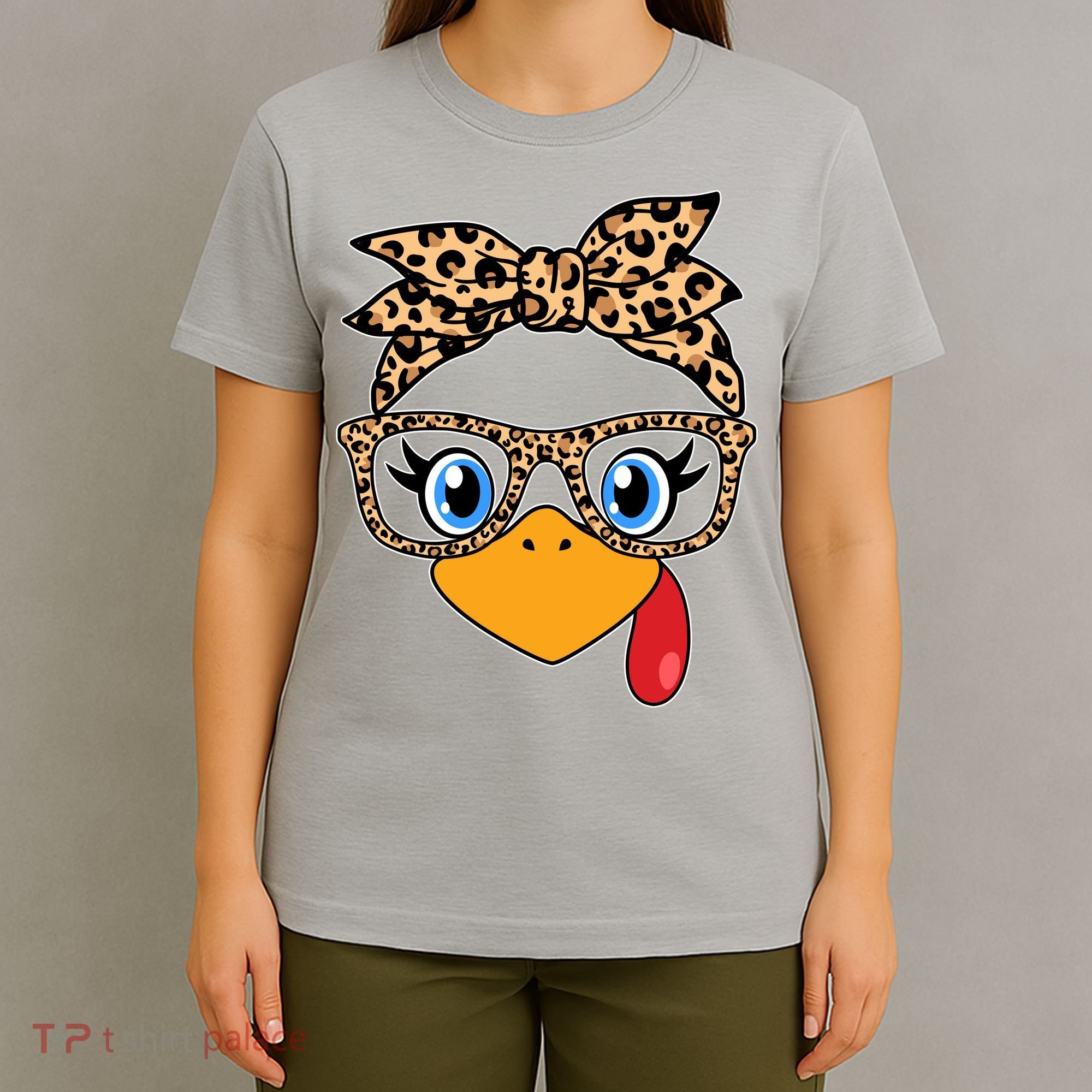 Cute Thanksgiving Leopard Print Bandana Glasses Turkey Girl T-Shirt