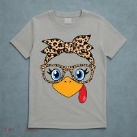 Cute Thanksgiving Leopard Print Bandana Glasses Turkey Girl T-Shirt thumb 5