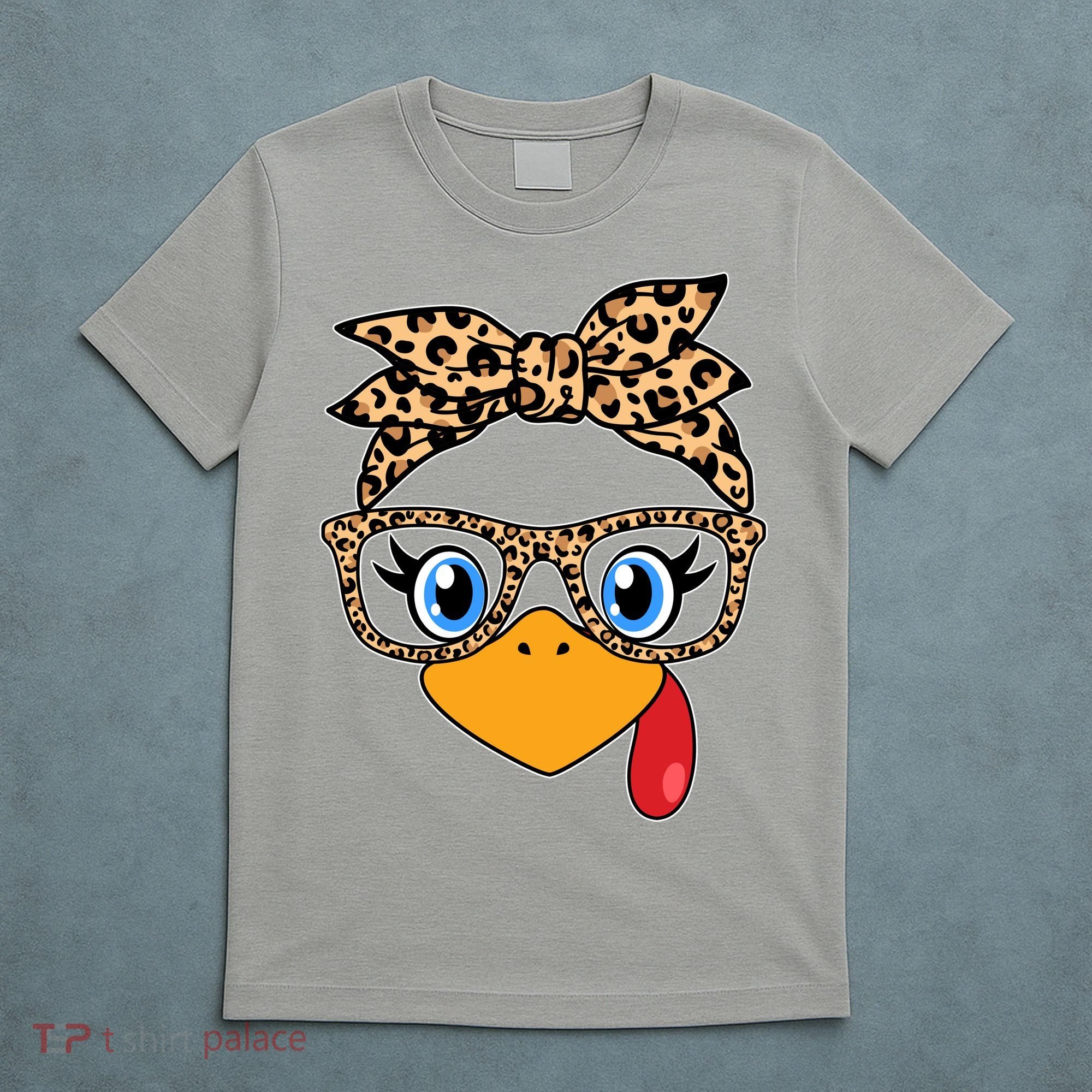 Cute Thanksgiving Leopard Print Bandana Glasses Turkey Girl T-Shirt
