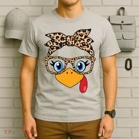 Cute Thanksgiving Leopard Print Bandana Glasses Turkey Girl T-Shirt thumb 6