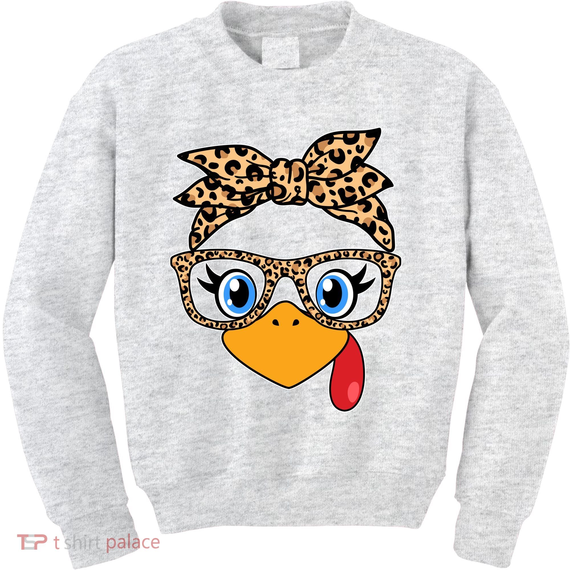Cute Thanksgiving Leopard Print Bandana Glasses Turkey Girl Kids Sweatshirt