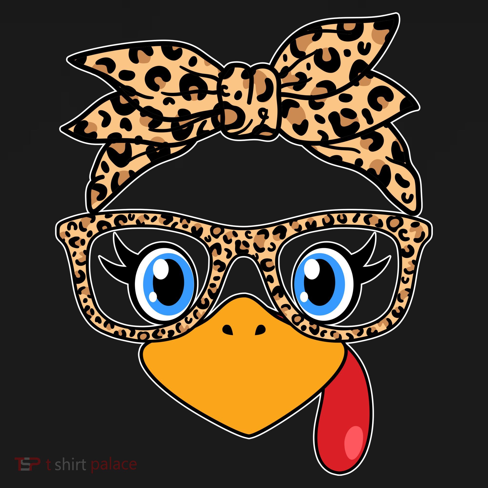 Cute Thanksgiving Leopard Print Bandana Glasses Turkey Girl Apron