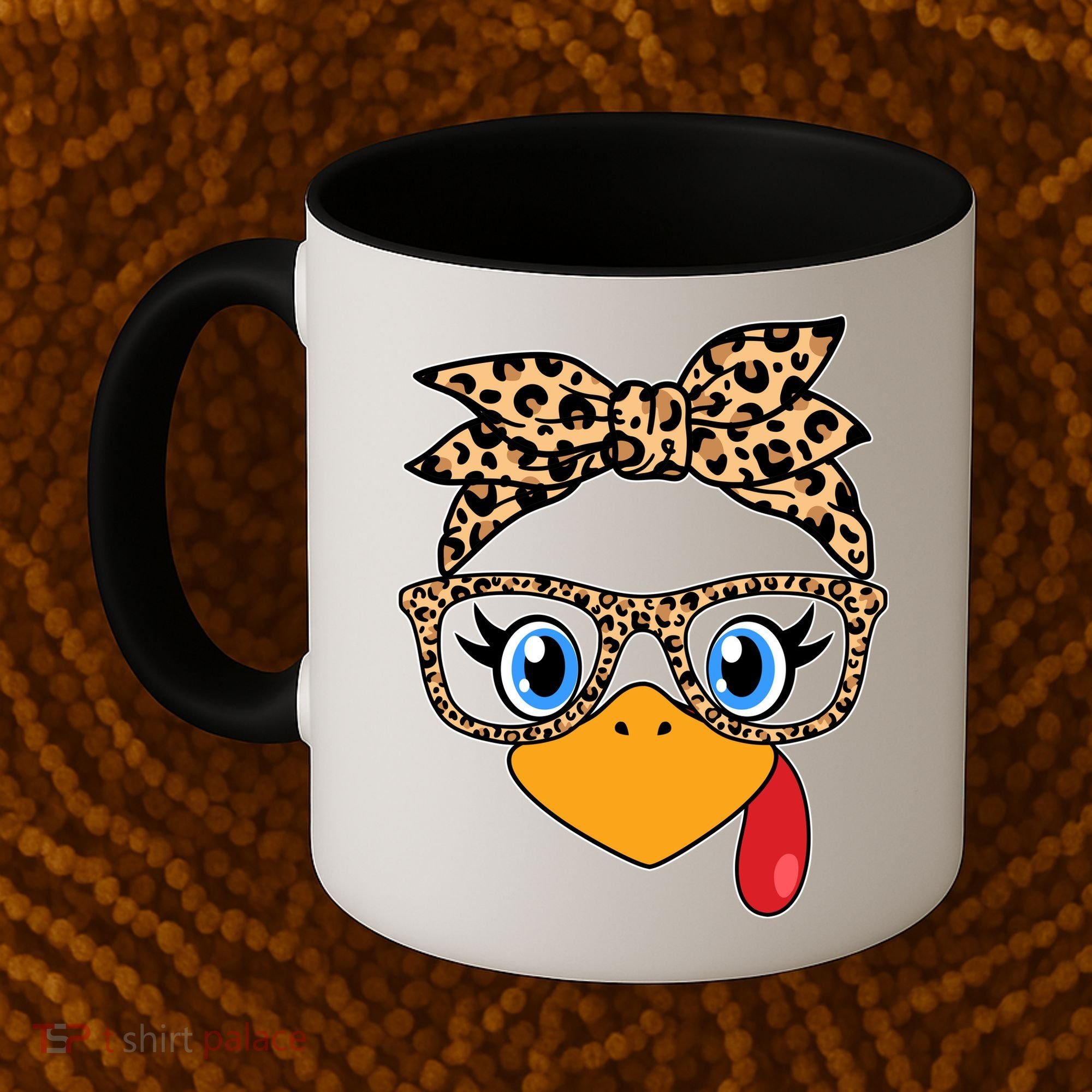 Cute Thanksgiving Leopard Print Bandana Glasses Turkey Girl Coffee Mug