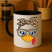 Cute Thanksgiving Leopard Print Bandana Glasses Turkey Girl Coffee Mug thumb 4