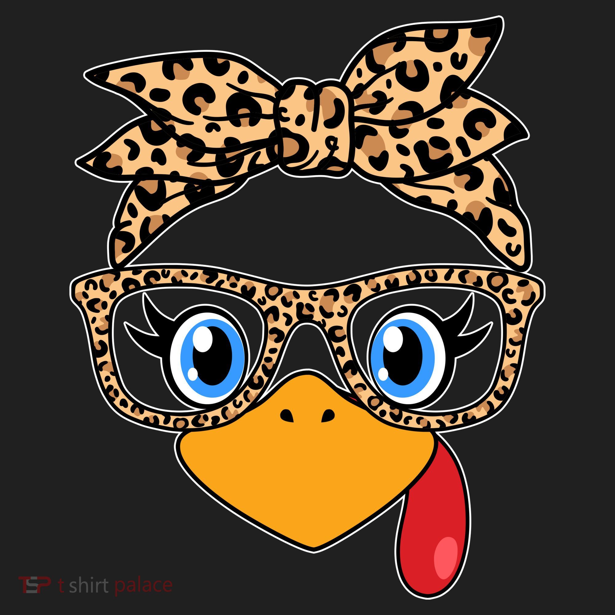Cute Thanksgiving Leopard Print Bandana Glasses Turkey Girl Beanie