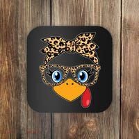 Cute Thanksgiving Leopard Print Bandana Glasses Turkey Girl Coaster thumb 0