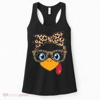 Cute Thanksgiving Leopard Print Bandana Glasses Turkey Girl Women's Tank Top thumb 0