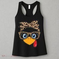 Cute Thanksgiving Leopard Print Bandana Glasses Turkey Girl Women's Tank Top thumb 3