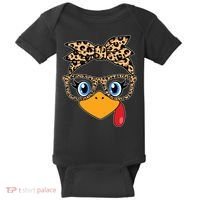 Cute Thanksgiving Leopard Print Bandana Glasses Turkey Girl Baby Bodysuit thumb 0