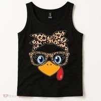 Cute Thanksgiving Leopard Print Bandana Glasses Turkey Girl Tank Top thumb 2