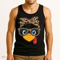 Cute Thanksgiving Leopard Print Bandana Glasses Turkey Girl Tank Top thumb 3