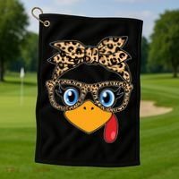 Cute Thanksgiving Leopard Print Bandana Glasses Turkey Girl Golf Towel thumb 1