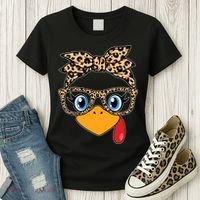 Cute Thanksgiving Leopard Print Bandana Glasses Turkey Girl Women's T-Shirt thumb 3