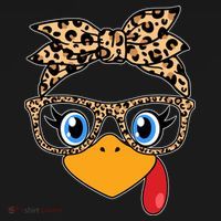 Cute Thanksgiving Leopard Print Bandana Glasses Turkey Girl Women's T-Shirt thumb 6