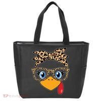 Cute Thanksgiving Leopard Print Bandana Glasses Turkey Girl Tote Bag thumb 0