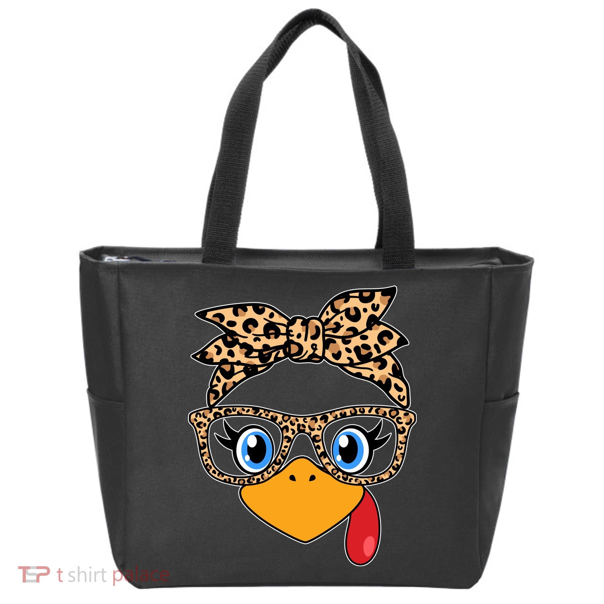 Cute Thanksgiving Leopard Print Bandana Glasses Turkey Girl Tote Bag