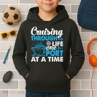 Cruising Through Life One Port at a Time Funny Cruise Kids Hoodie thumb 2