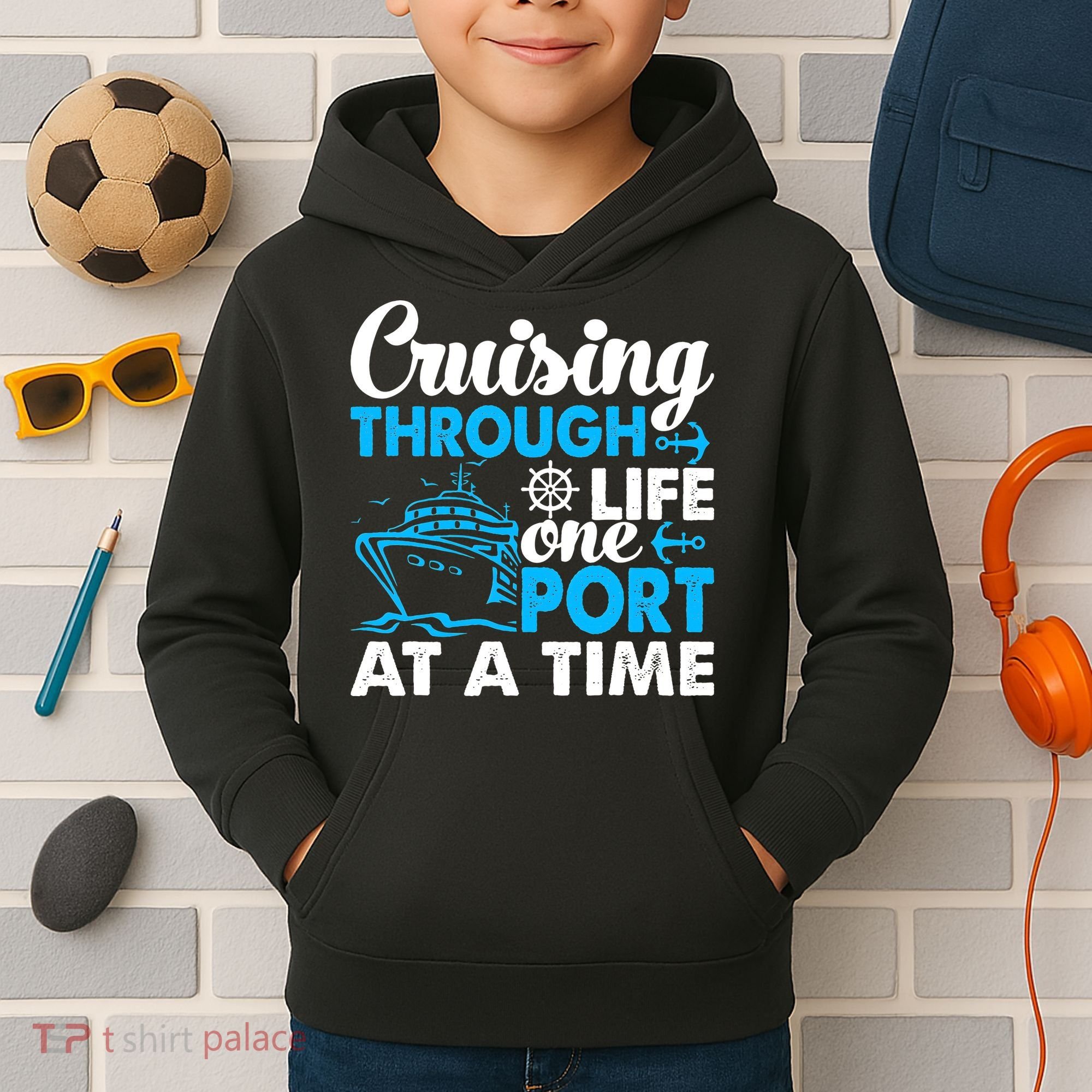 Cruising Through Life One Port at a Time Funny Cruise Kids Hoodie