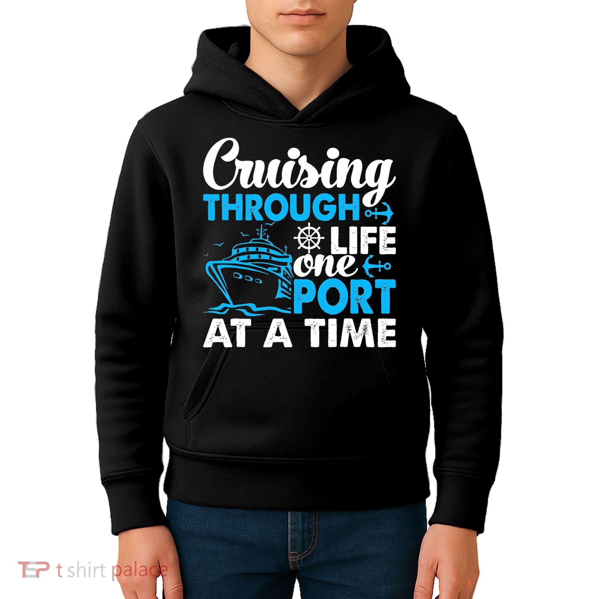 Cruising Through Life One Port at a Time Funny Cruise Kids Hoodie