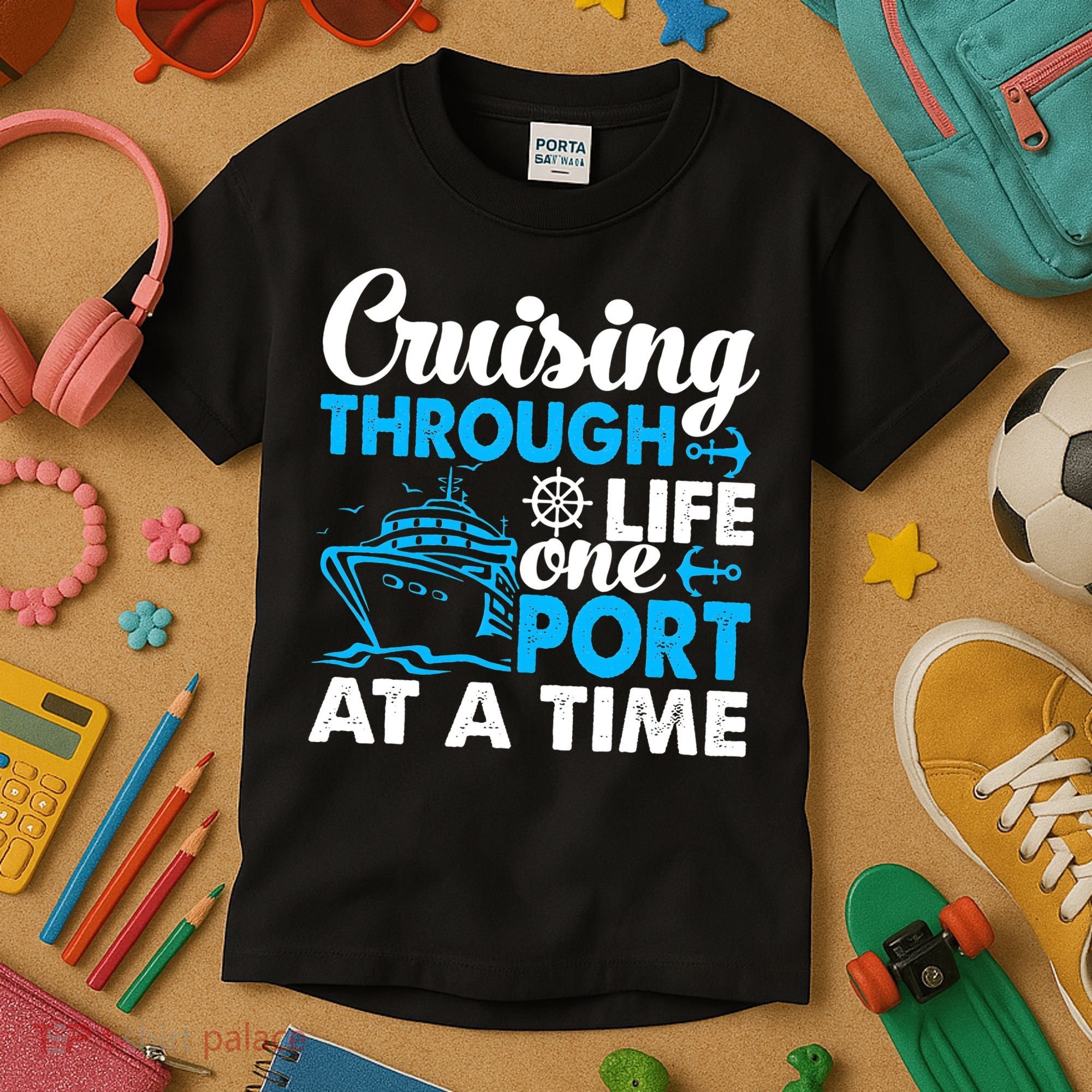Cruising Through Life One Port at a Time Funny Cruise Kids T-Shirt