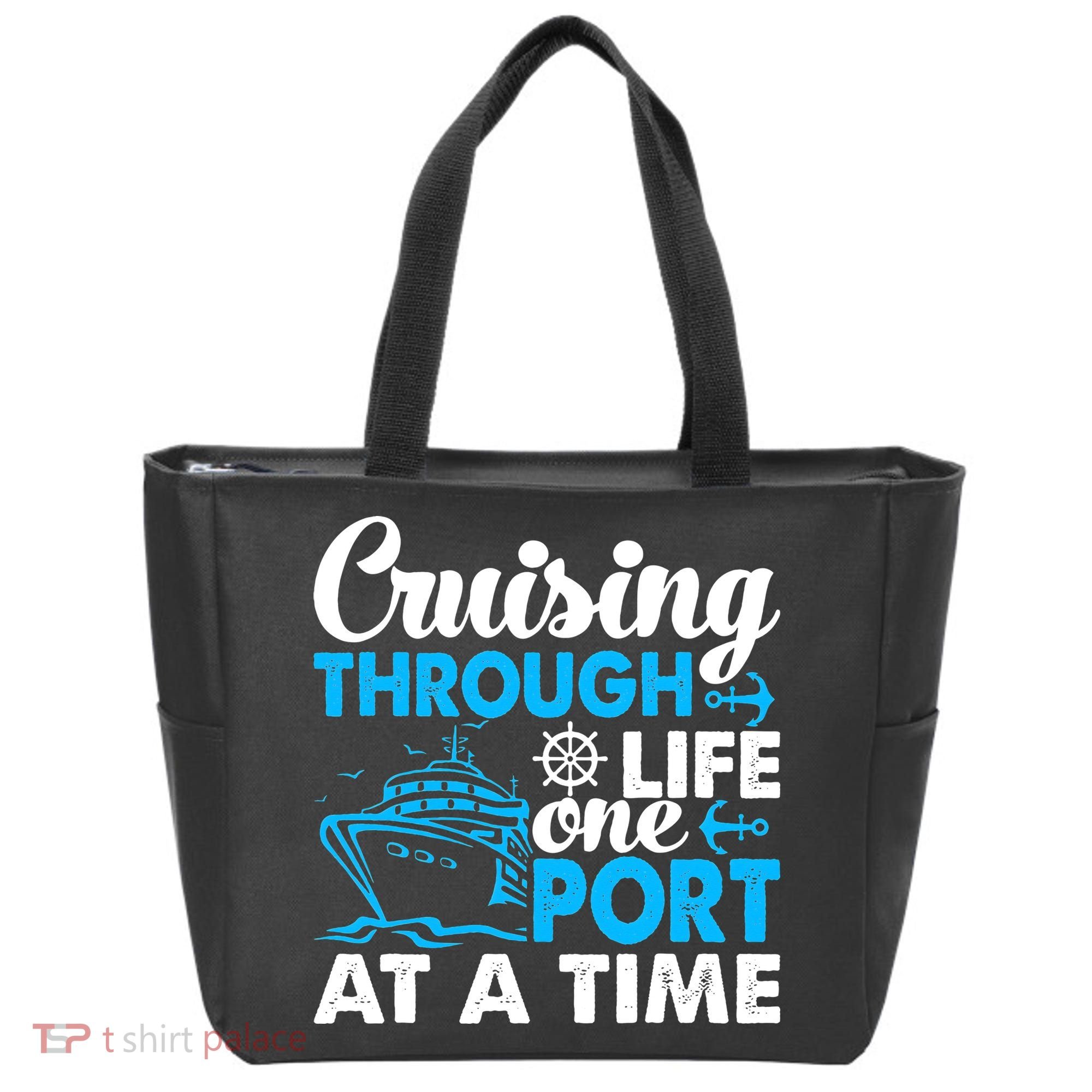 Cruising Through Life One Port at a Time Funny Cruise Tote Bag