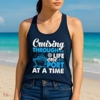 Cruising Through Life One Port at a Time Funny Cruise Women's Tank Top thumb 2