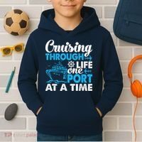 Cruising Through Life One Port at a Time Funny Cruise Kids Hoodie thumb 2