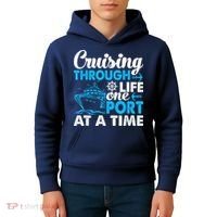Cruising Through Life One Port at a Time Funny Cruise Kids Hoodie thumb 4
