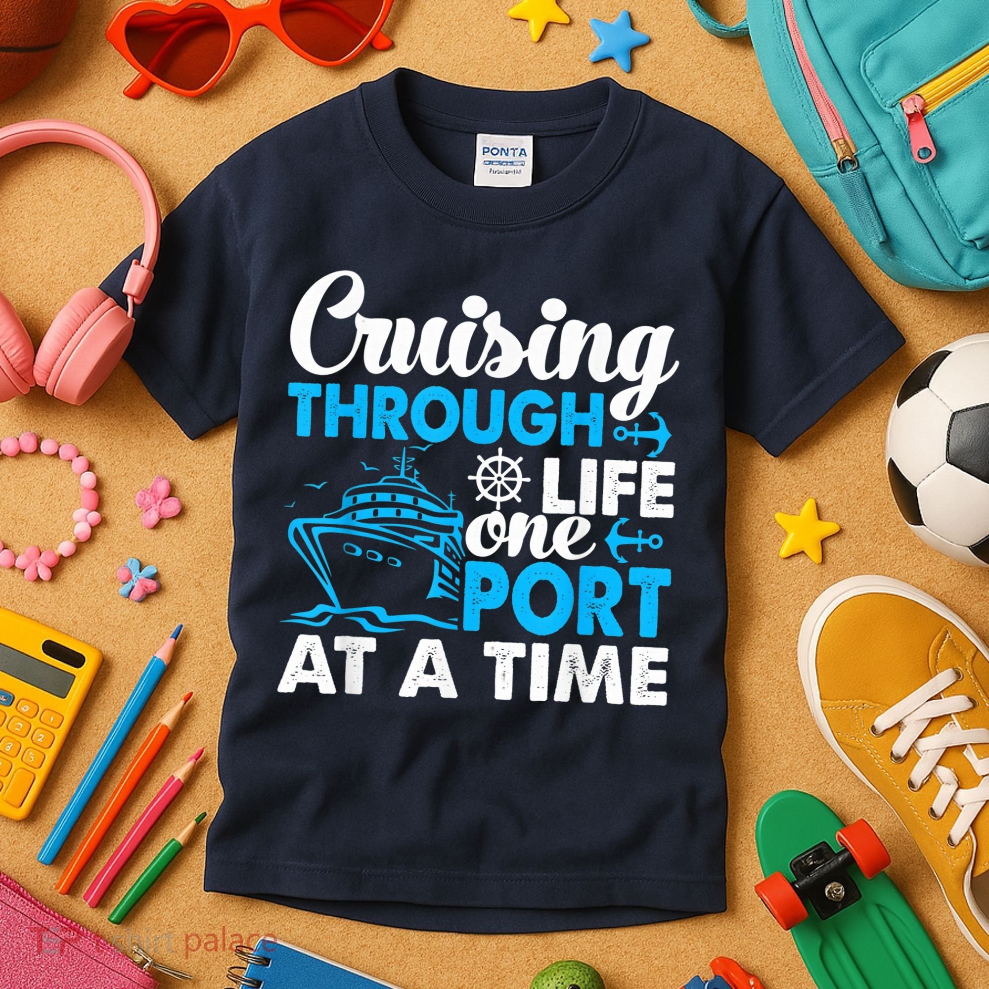 Cruising Through Life One Port at a Time Funny Cruise Kids T-Shirt