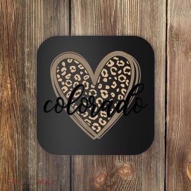 Colorado Tee Leopard Print Heart Graphic Coaster