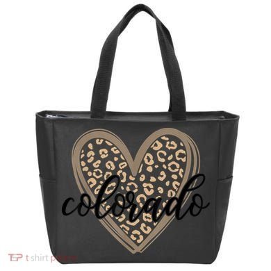 Colorado Tee Leopard Print Heart Graphic Tote Bag