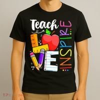 Cute Teach Love And Inspire Teacher T-Shirt thumb 3