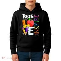 Cute Teach Love And Inspire Teacher Kids Hoodie thumb 4