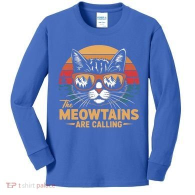 Cat The Meowtains Are Calling Ski Lover Winter Vacation  Kids Long Sleeve Shirt
