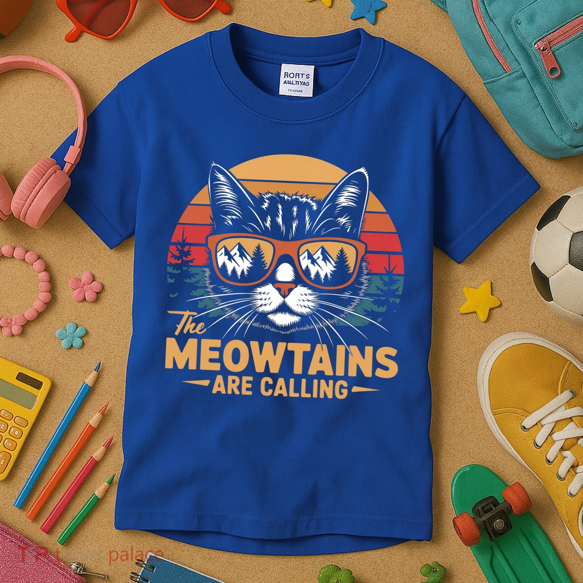 Cat The Meowtains Are Calling Ski Lover Winter Vacation  Kids T-Shirt