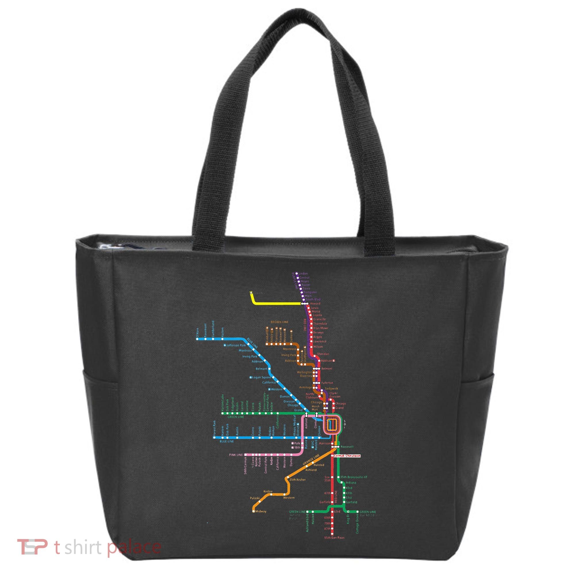 Chicago Trains Map Tote Bag