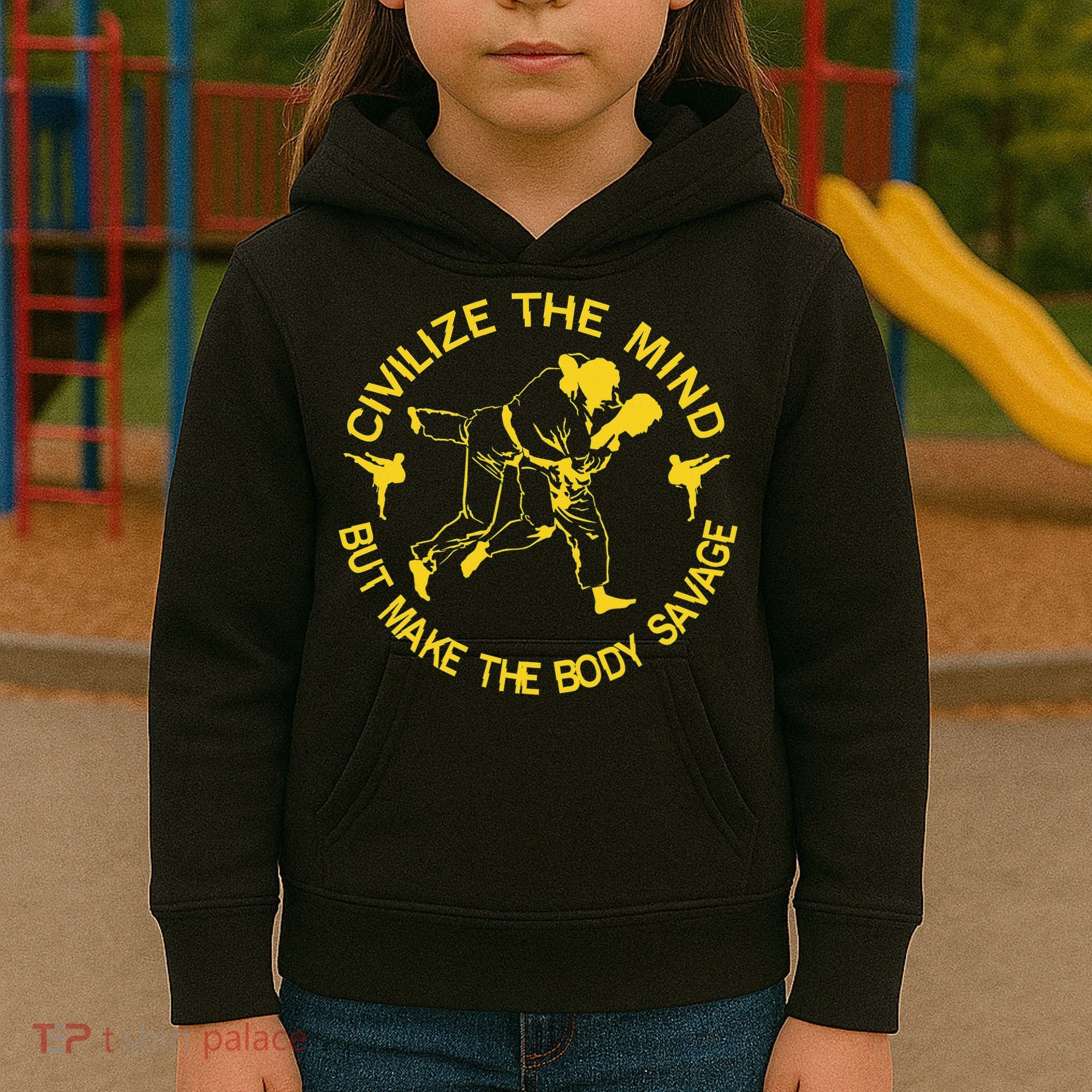Civilize The Mind But Make The Body Savage MMA BJJ Jiu Jitsu Kids Hoodie