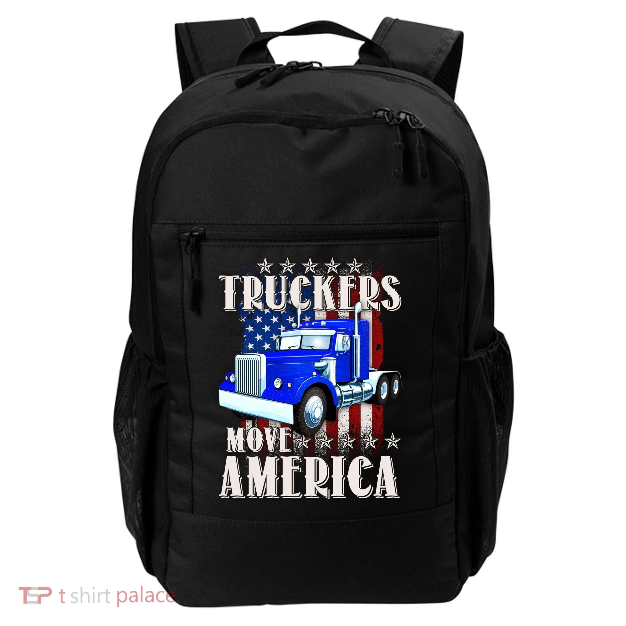 Cool Truckers Move America Semi Truck Distressed Flag Backpack