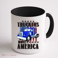Cool Truckers Move America Semi Truck Distressed Flag Coffee Mug thumb 1