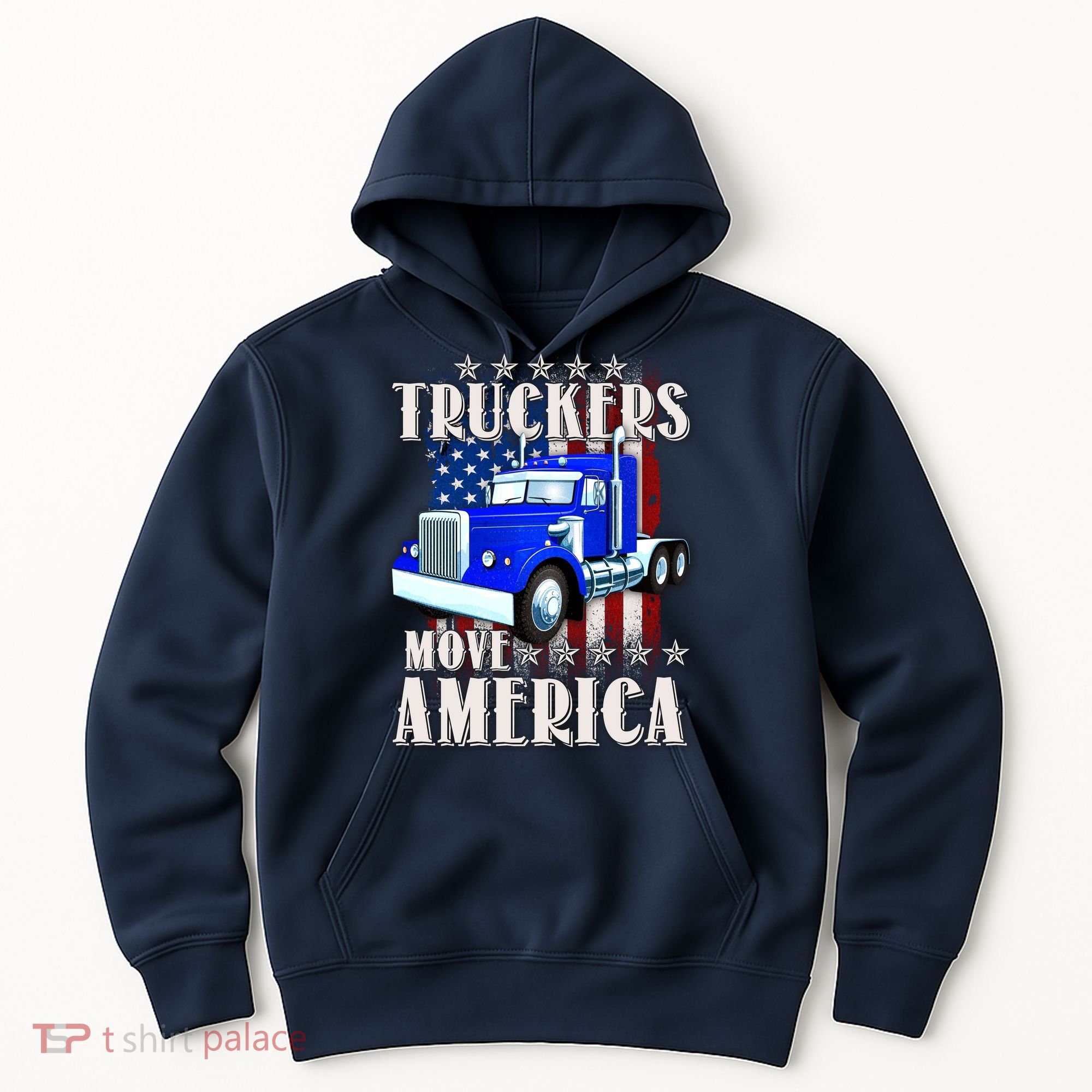 Cool Truckers Move America Semi Truck Distressed Flag Hoodie