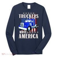 Cool Truckers Move America Semi Truck Distressed Flag Long Sleeve Shirt thumb 0