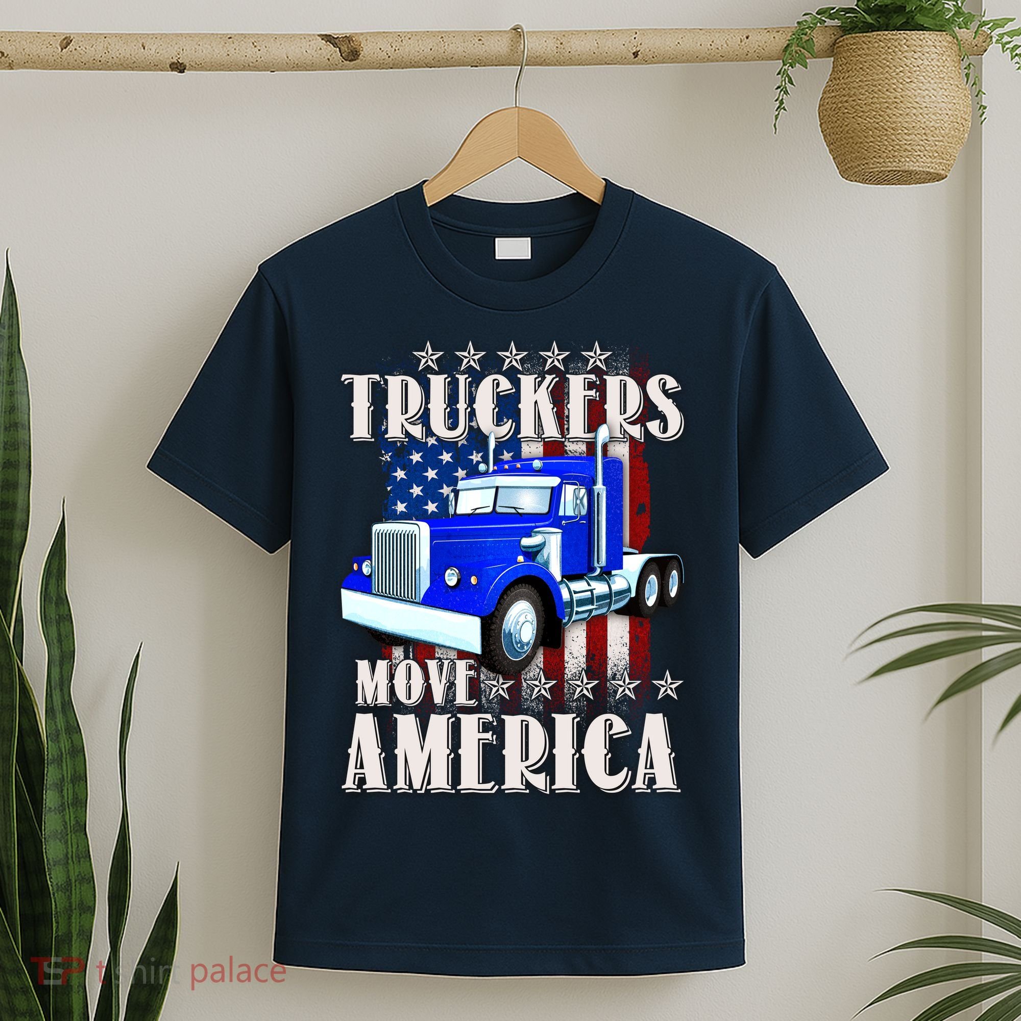 Cool Truckers Move America Semi Truck Distressed Flag T-Shirt