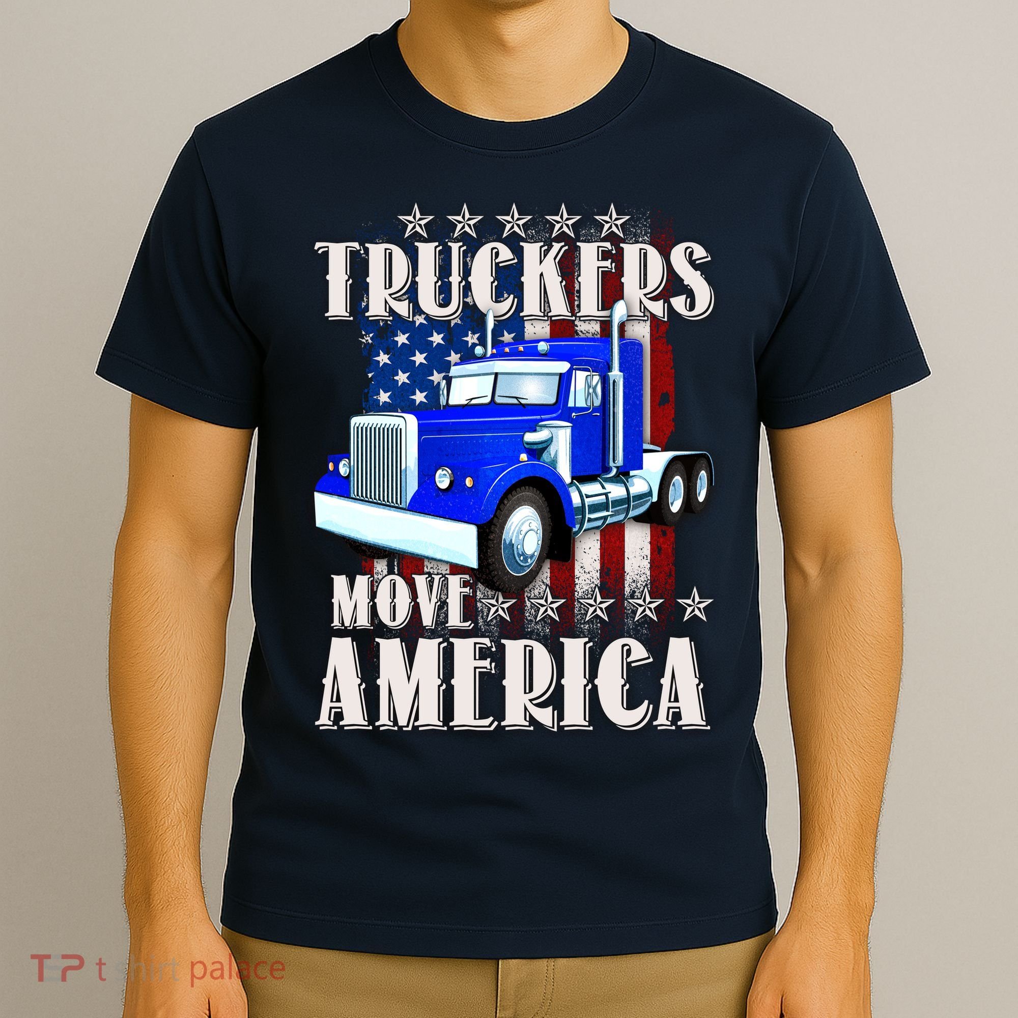 Cool Truckers Move America Semi Truck Distressed Flag T-Shirt